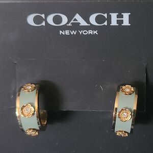 Coach Gold and Mint Floral Hoop Earrings